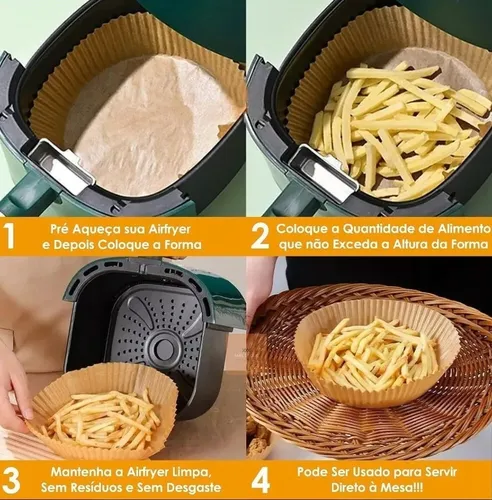 Forro Forma Papel Descartável Antiaderente Air Fryer 50 Un.