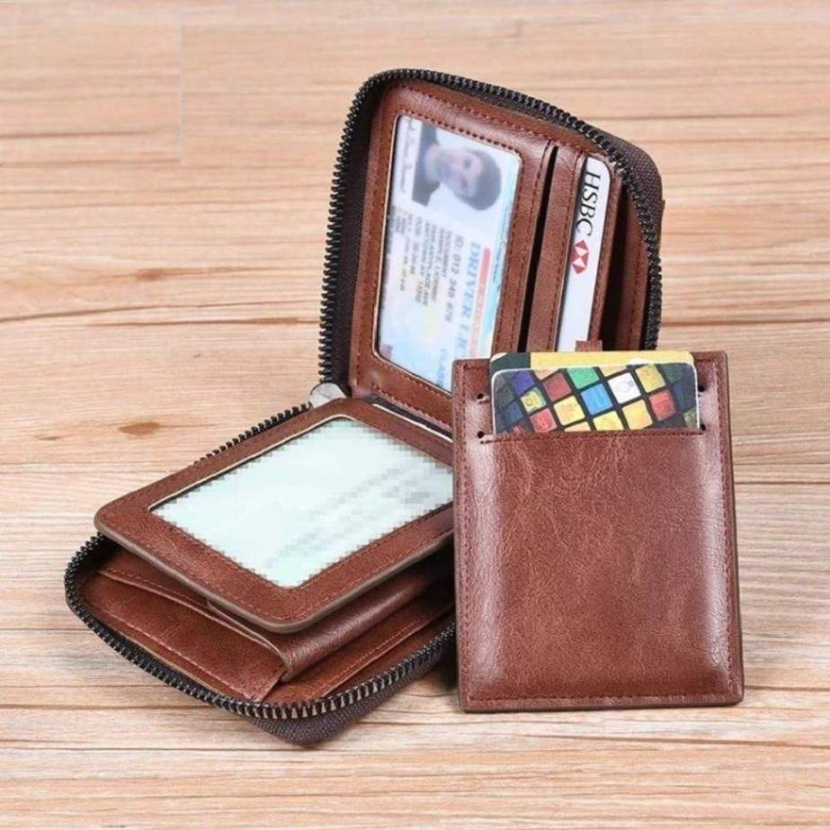Carteira Masculina de Couro Antifurto Com Fecho