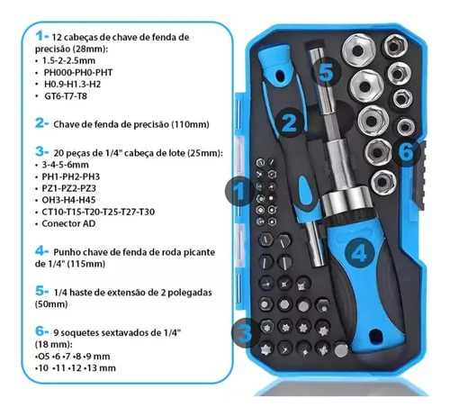 Kit De Chaves De Fenda Philips Catraca Com 44 Peças | MercadoLivre