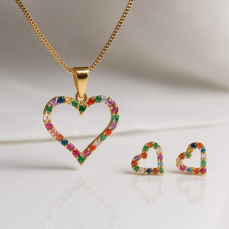 Conjunto Corações com Zircônias Coloridas - imagem 1