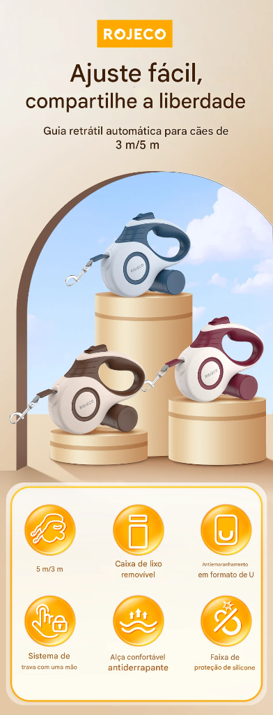 Guia retrátil ROJECO para cães em nylon - imagem 1