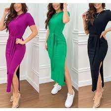 Vestido feminino versátil amarração na frente fenda nas laterais tendência feminina | Shopee Brasil