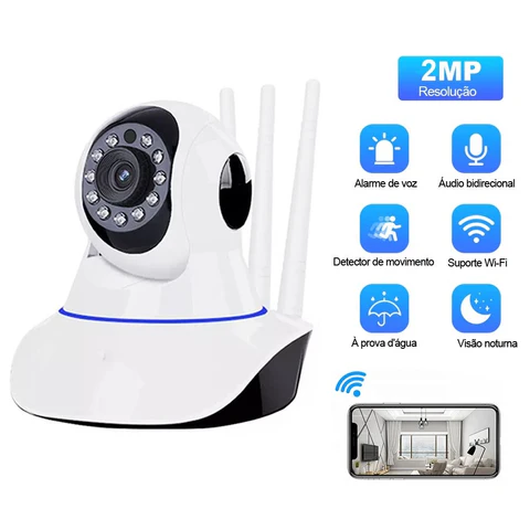 Câmera de Segurança IP 3 Antenas Wireless Sem Fio WI-FI HD
