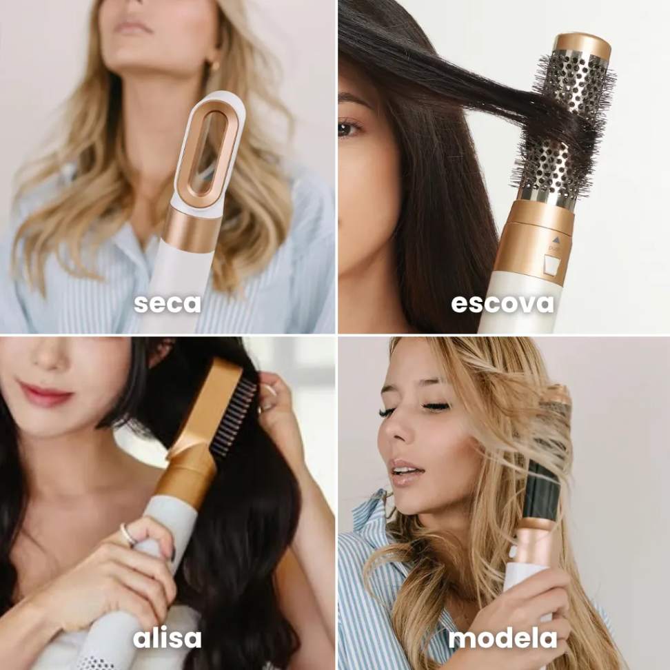 Escova modeladora que seca, escova, alisa e modela o cabelo!