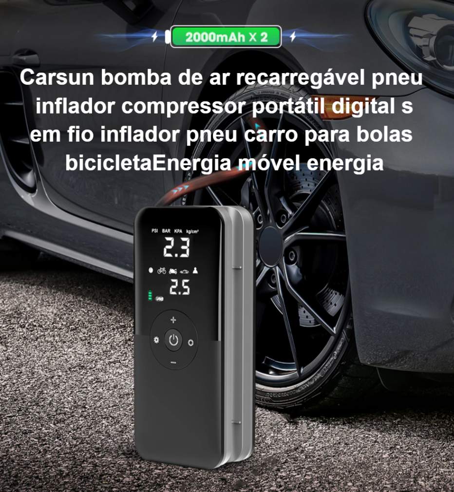 Carsun bomba de ar recarregável pneu inflador compressor portátil digital sem fio inflador pneu carro para bolas bicicletaEnergia móvel energia