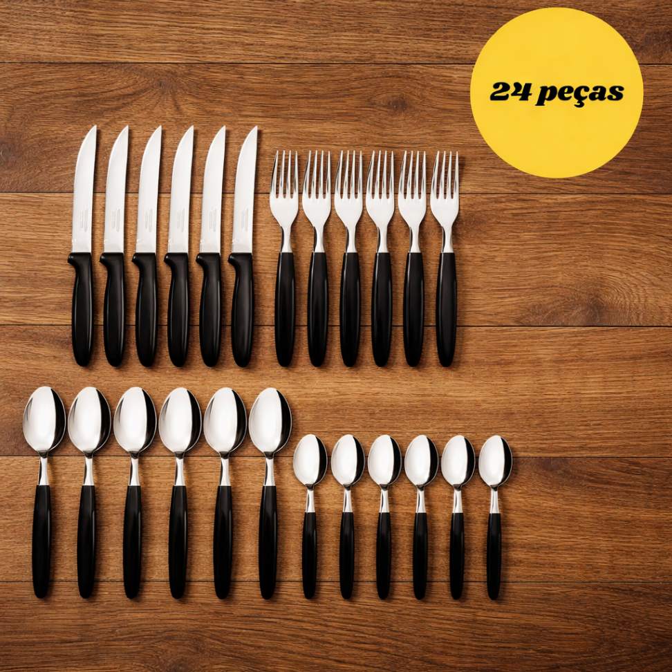 jogo de talheres 24 peças inox faca garfo colher cozinha mesa