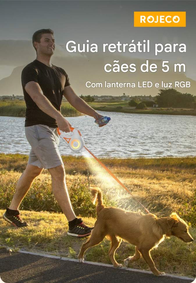 Guia retr&aacute;til ROJECO 5M com LED - vis&atilde;o geral