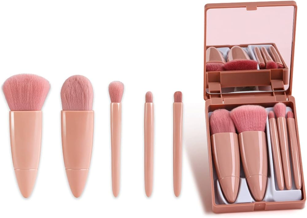 Conjunto de 5 pincéis de maquiagem portátil mini kit de pincéis cosméticos com estojo espelhado | Amazon.com.br