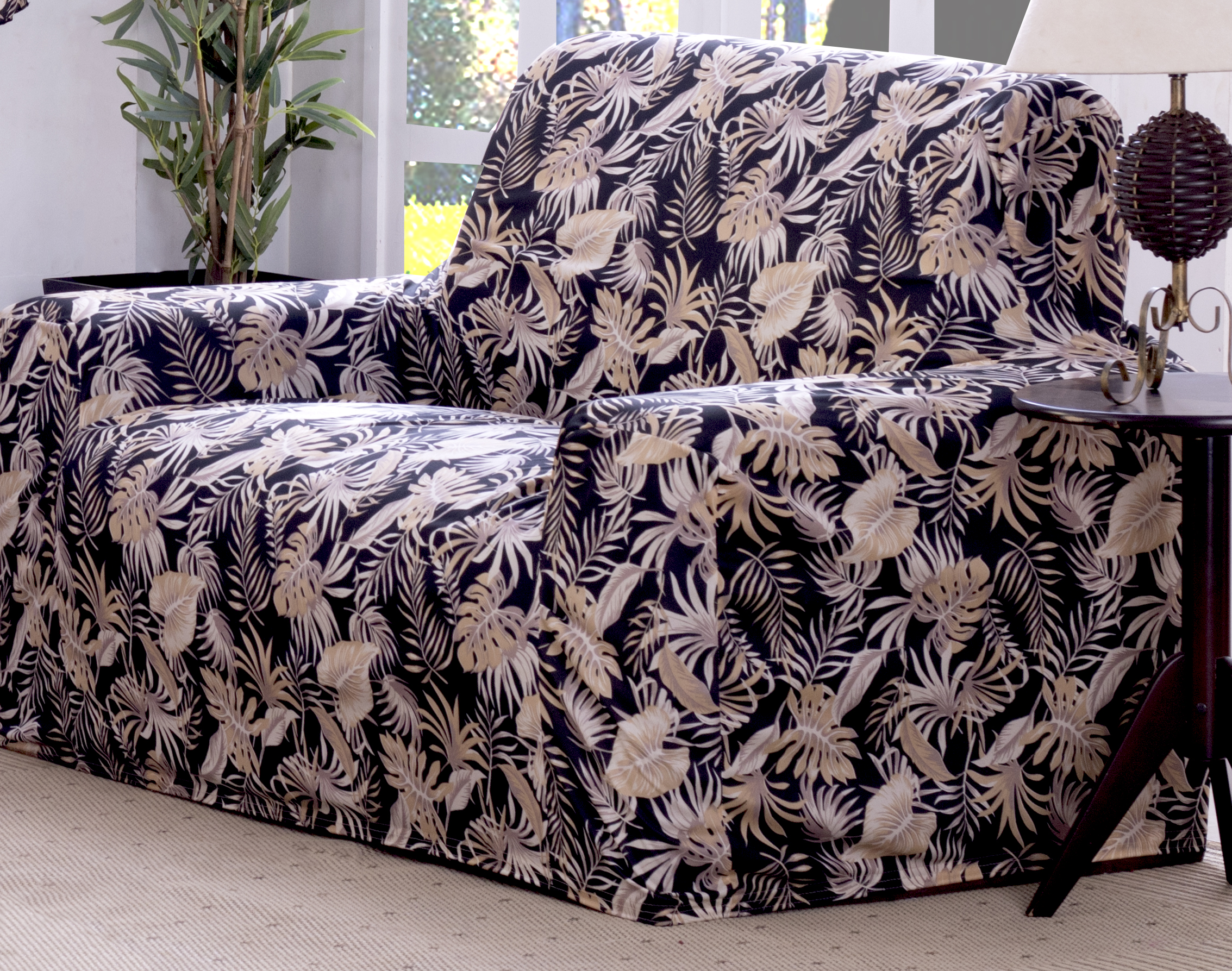 Capa de Sofá Adere Floral Preto 02 e 03 Lugares (5455)