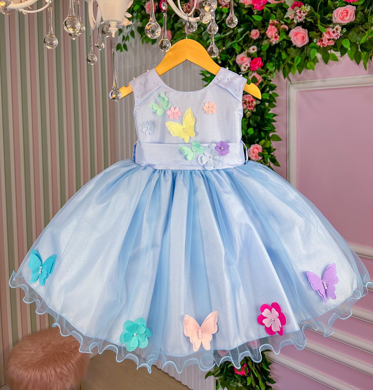 Vestido Princesa Belli Anabel Jardim Encantado Azul Bebe (VESTPRINCSBLLJDENCANTDAZLBB)