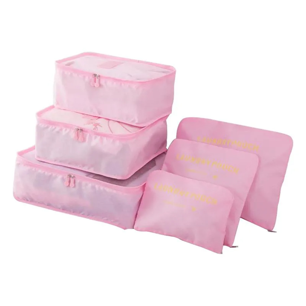 Kit 6 Sacos Bolsas Organizador Mala Roupas Bagagem Viagem Rosa Claro (6469)