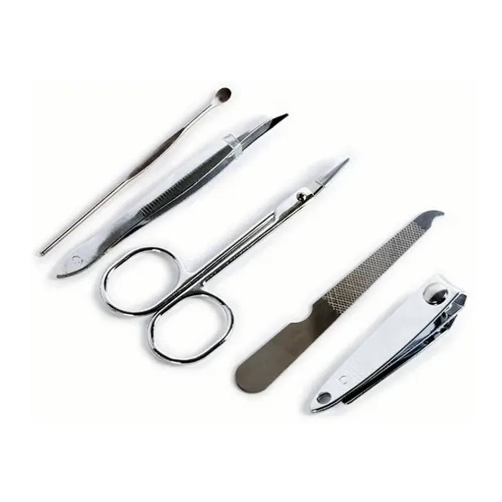 Kit Manicure Cuidados Pessoais Compacto Com 5 Peças Aço Carbono no Estojo (7713)