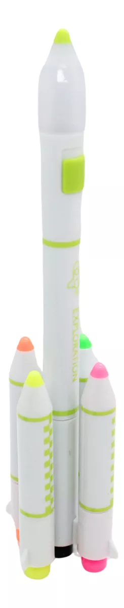 Kit Caneta 5 Em 1 Tipo Foguete Com Marca Texto E Luz De Led (4324)