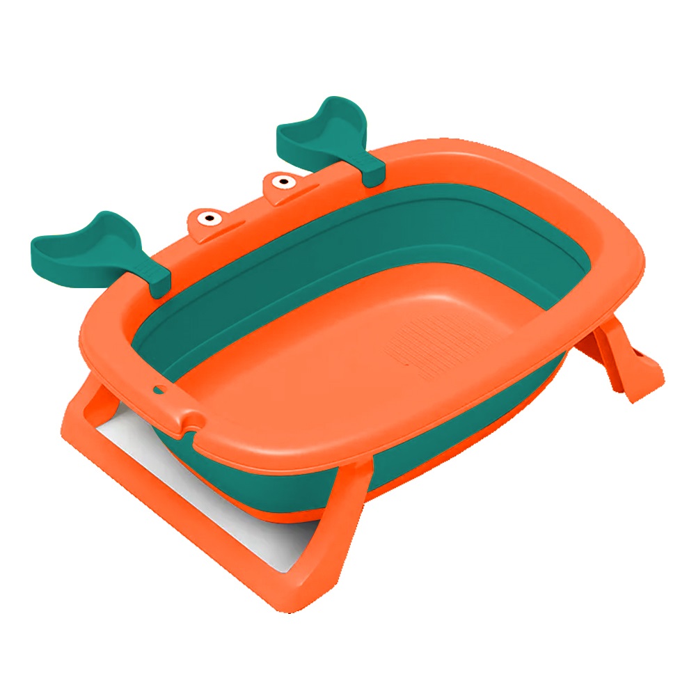 Banheira para Bebê Infantil Retrátil Dobrável Modelo Caranguejo Feliz - 0 a 2 Anos de Idade - Cor: Laranja (142-Lr-Comp)