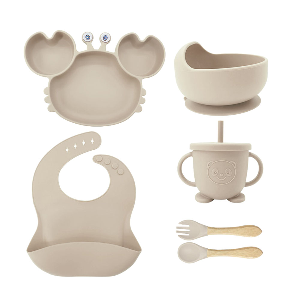 Kit de Alimentação para Bebês de Silicone 6 Peças Caranguejinho Divertido Cor: Bege (178-Bege-Comp)
