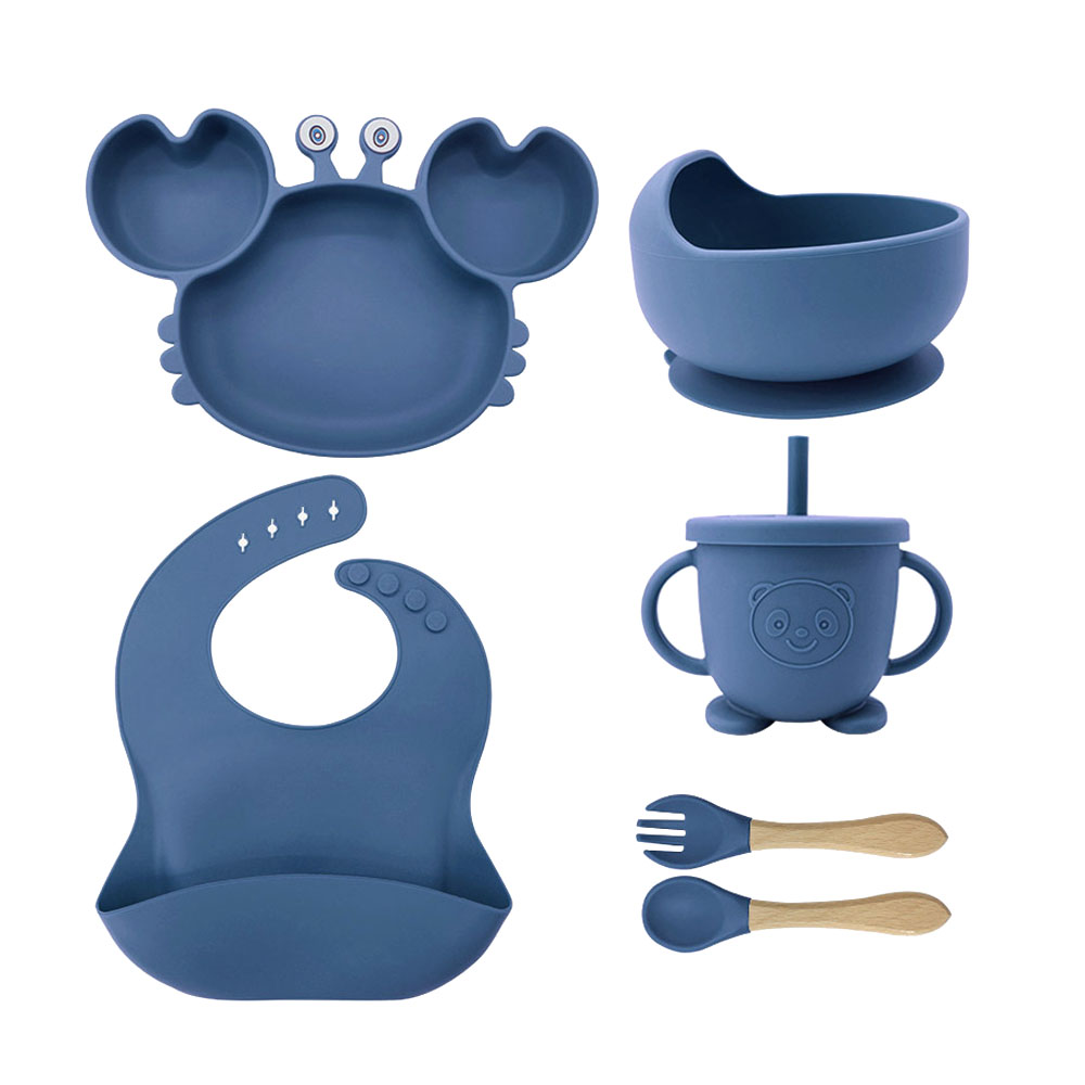 Kit de Alimentação para Bebês de Silicone 6 Peças Caranguejinho Divertido Cor:Azul (178-Azul-Comp)
