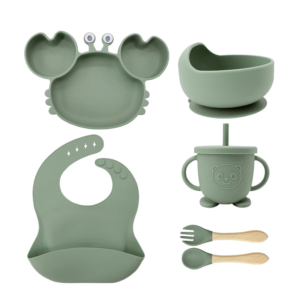 Kit de Alimentação para Bebês de Silicone 6 Peças Caranguejinho Divertido Cor:Verde (178-Verde-Comp)