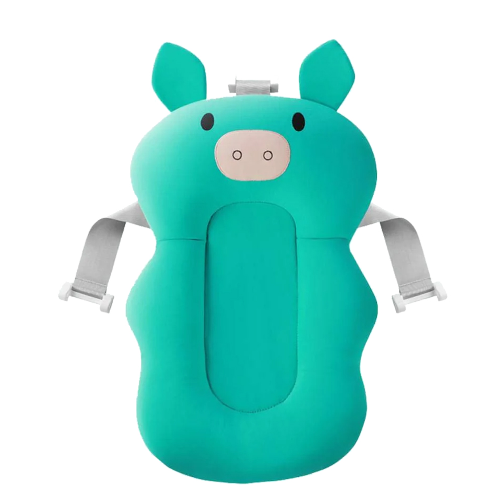 Almofada para Banho do Bebê Banheira Universal com Alças de Encaixe Bichinhos Felizes Modelo:Porquinho Verde (170-Vd-Comp)
