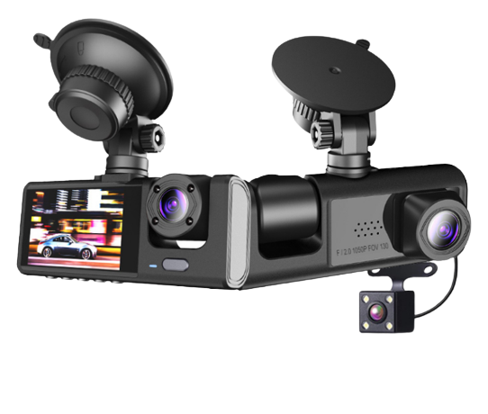 3 Lentes De Câmera Dvr De Carro Dash De 3 Canais Hd 1080 (7897523149353)