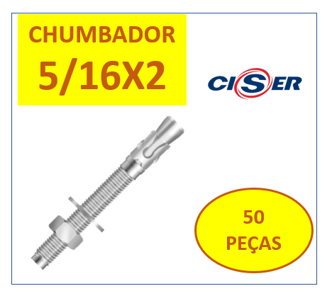 Chumbador Parabolt Cba 5/16 X 2 PBC UNC AC Zincado 50 Peças (7892261105890)