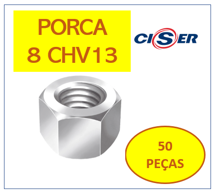 Ciser Porca Sextavada Ma 8 Chv 13 Zb CX Com 50PÇS (7897523147656)