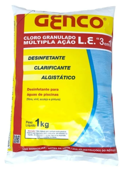 Cloro Granulado Para Piscina Múltipla Ação 3 Em 1 Genco 1 Kg (G3.01.01)