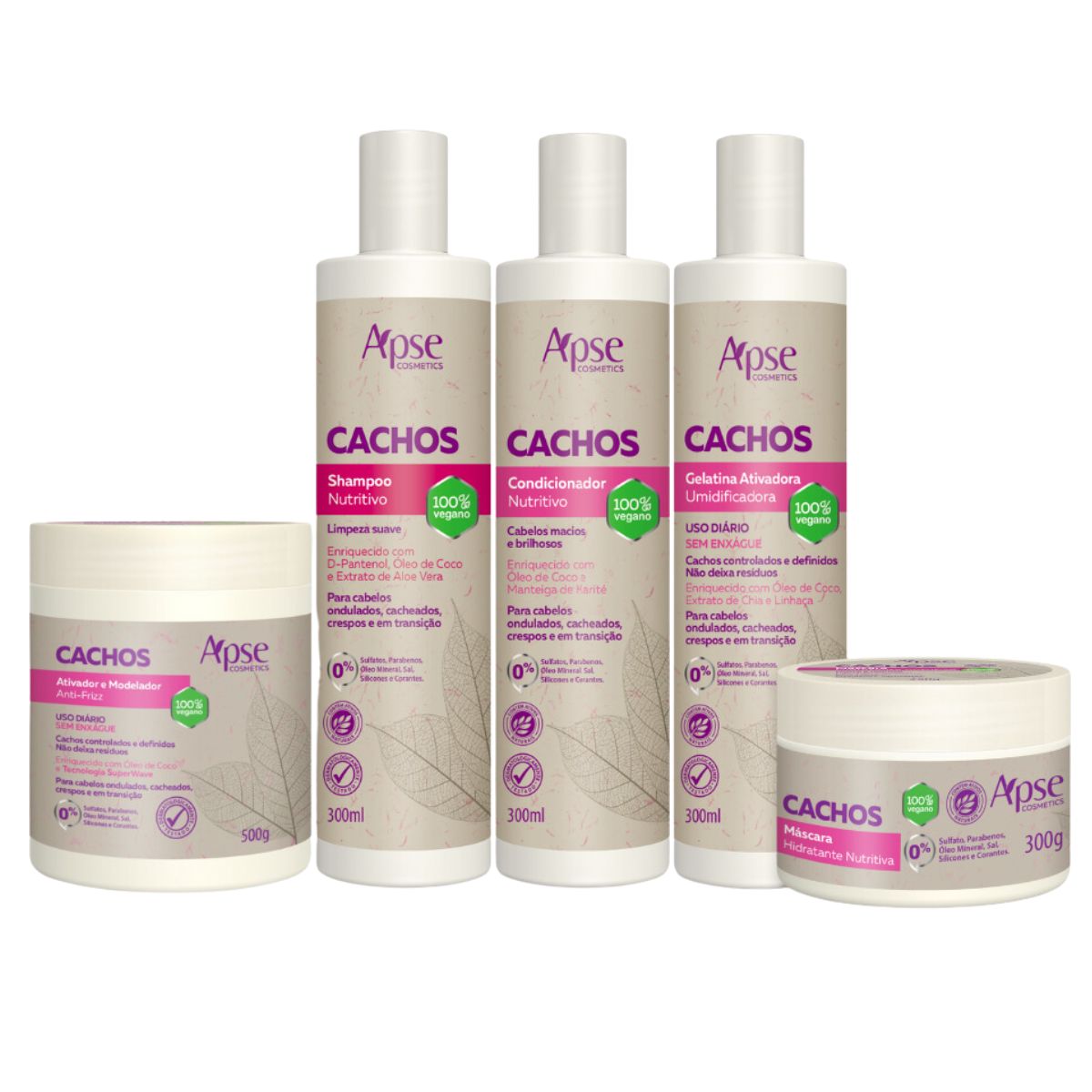 Kit Sos Cachos Shampoo Cond Gelatina Ativador e Máscara Apse (7897523151769)