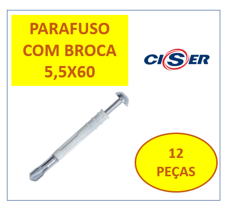 PARAFUSO DRY WALL CAB/PANELA PONTA BROCA BUCHA 5,5X60 12 pçs (7892261657771)