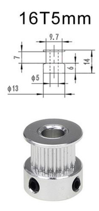 Polia Gt2 16 Dentes Furo 5mm P/ Correia 6mm 3d Cnc 16TB5W6 (E1.08.02)
