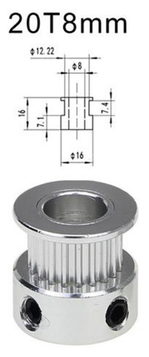 Polia Gt2 20 Dentes Furo 8mm P/ Correia 6mm 3d Cnc 20TB8W6 (E1.08.01)