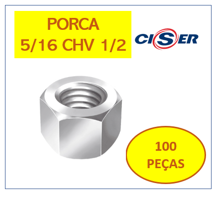 Porca De Parafuso 5/16 CHV1/2 Sextavada Zincada 100 PÇS (7892261057533)