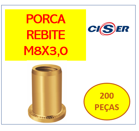 Rebite Com Rosca Interna  Porca Rebite 3,0 H 17 M8 C/ 200 (7892261298134)