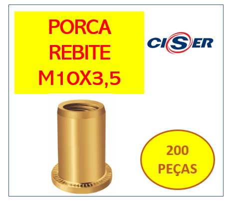 Rebite Com Rosca Interna  Porca Rebite 3,5 H 23 M10 C/ 200 (7892261298141)