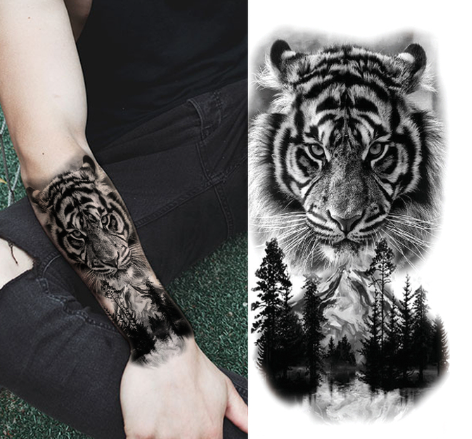 Tatuagem Temporária Masculina E Feminina Tigre E Floresta (AXQB371)