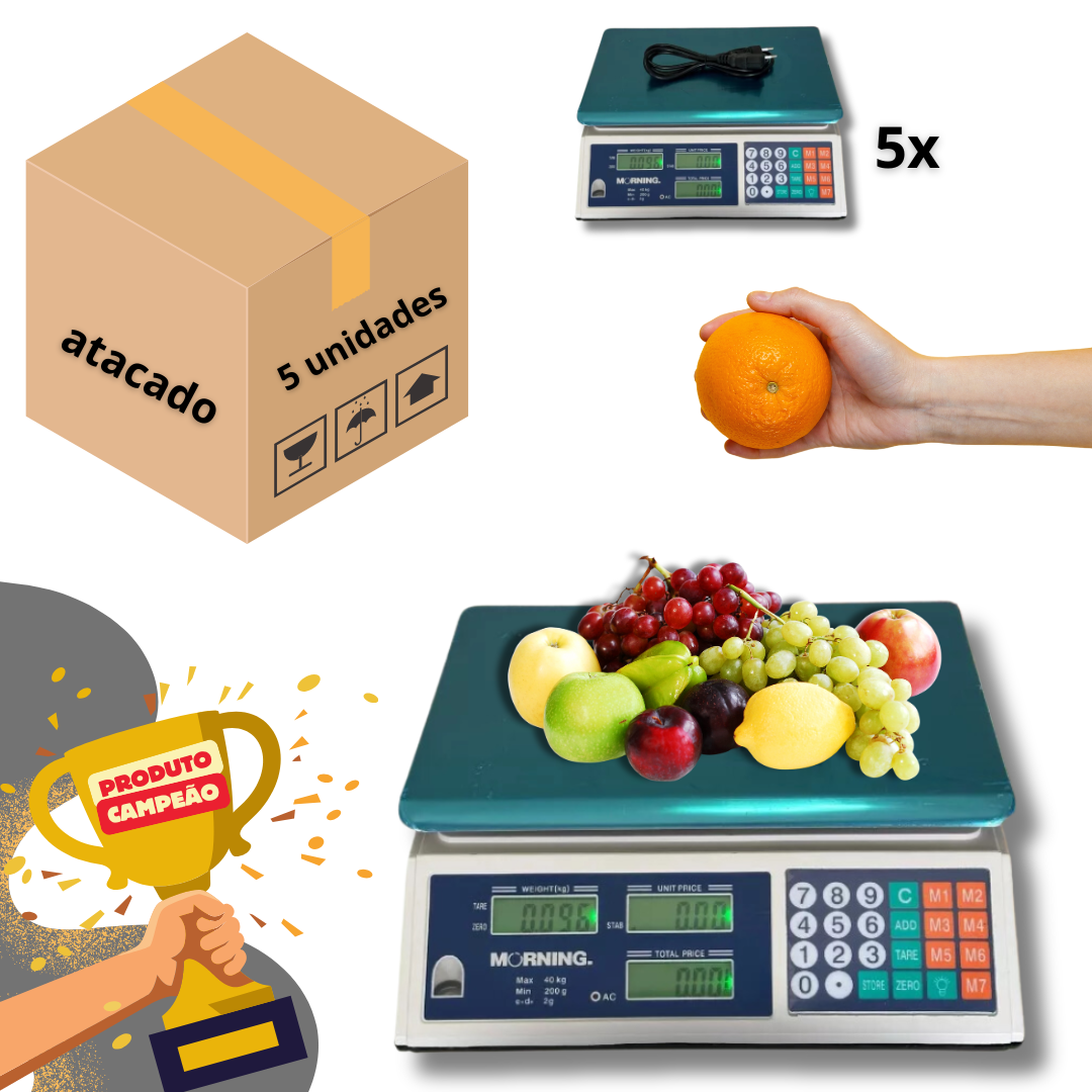 Balança 40kg 5 unidades Eletrônica Comercial Alta Precisão Bivolt 110/220v (BLCDkg40-5)