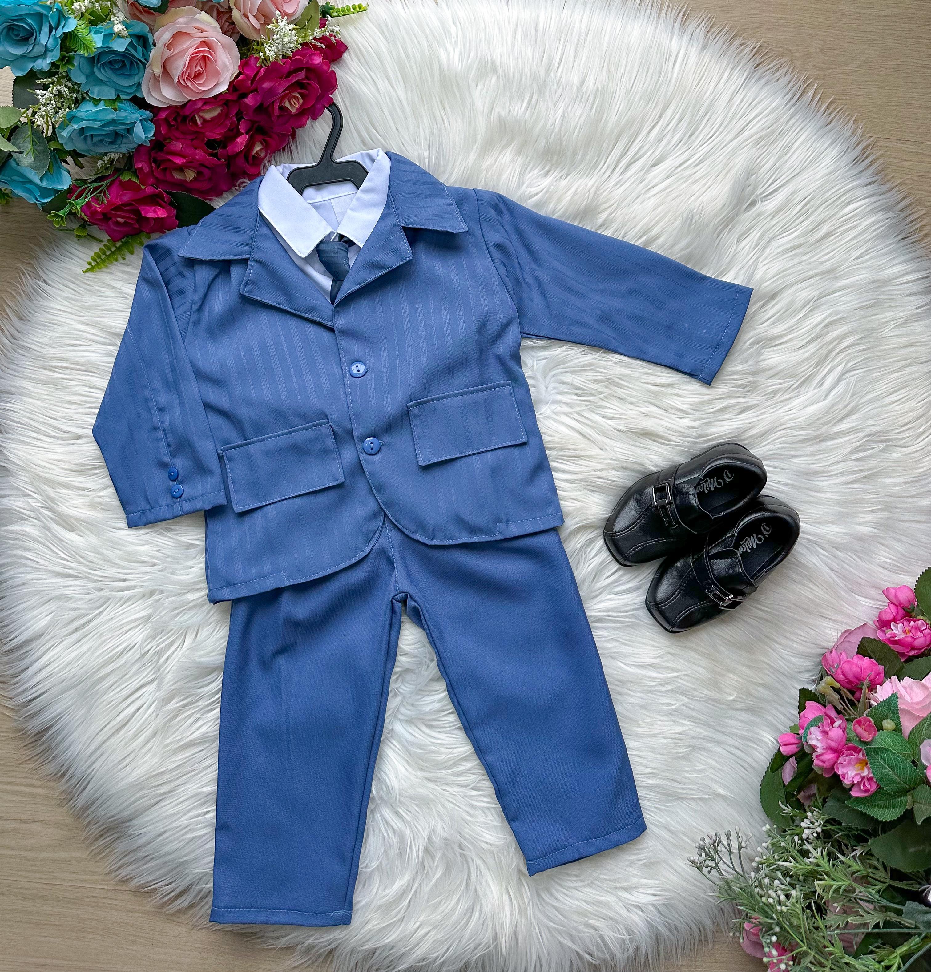 Conjunto Miss Cherry Social Terno - Blaizer Listrado e Calça Lisa Gael Azul (CONJMISCRRYTRNOGAELAZL)