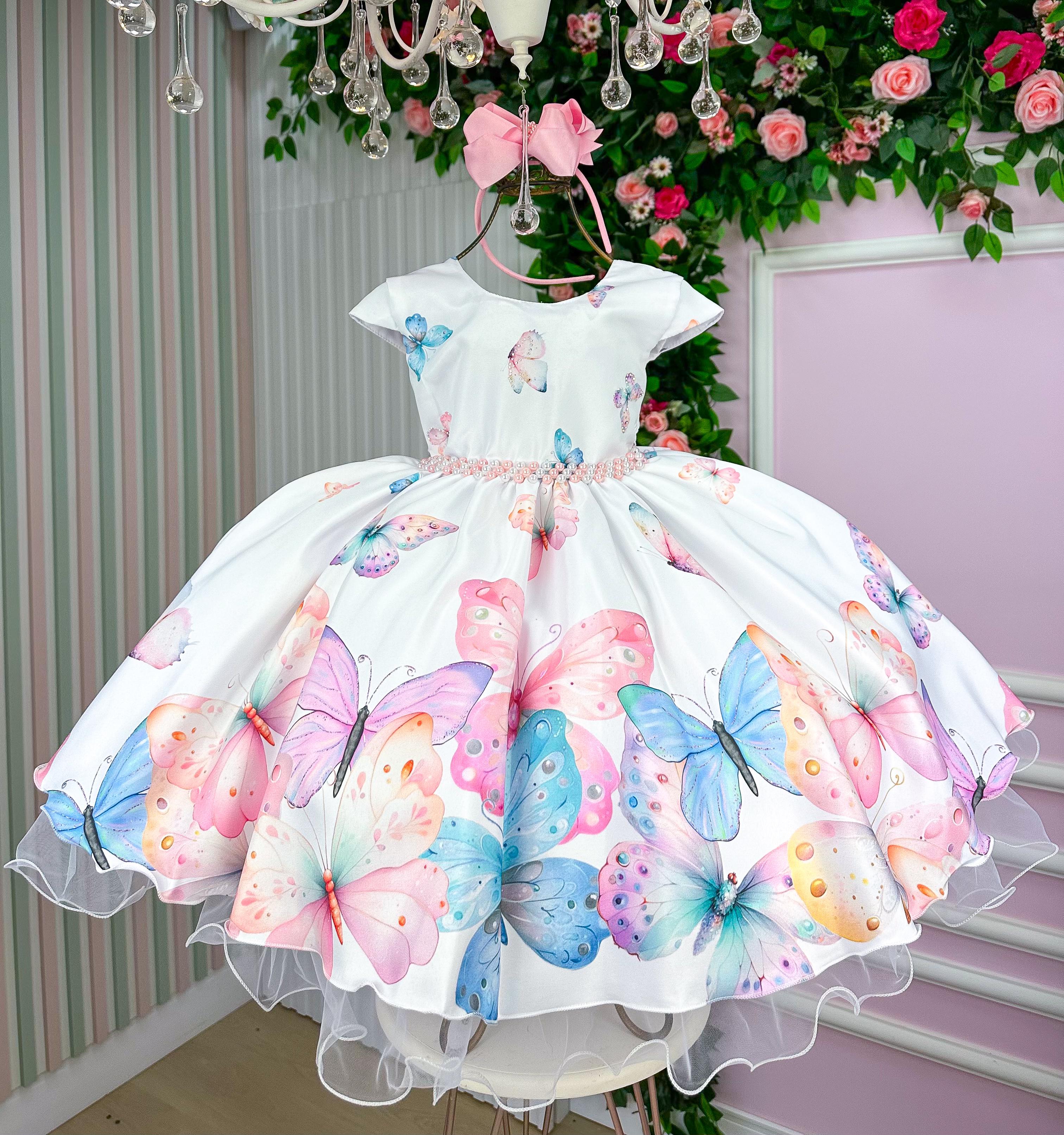Vestido Giovanella/Giovanela Jardim das Borboletas Branco Patricia (VESTGONELLABRANCO)