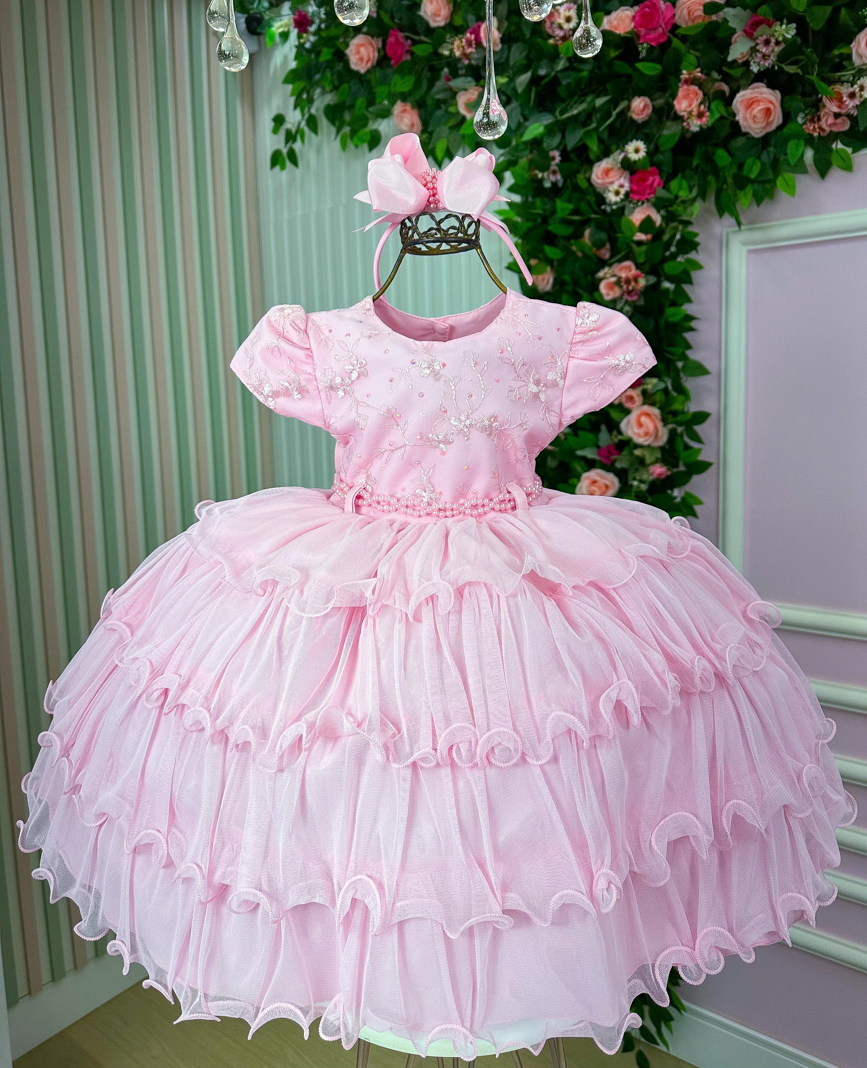 Vestido Infantil Menina Bonita 4 Saias Rosa Bebe (VSTDIFNTMNNBNTSRBB)