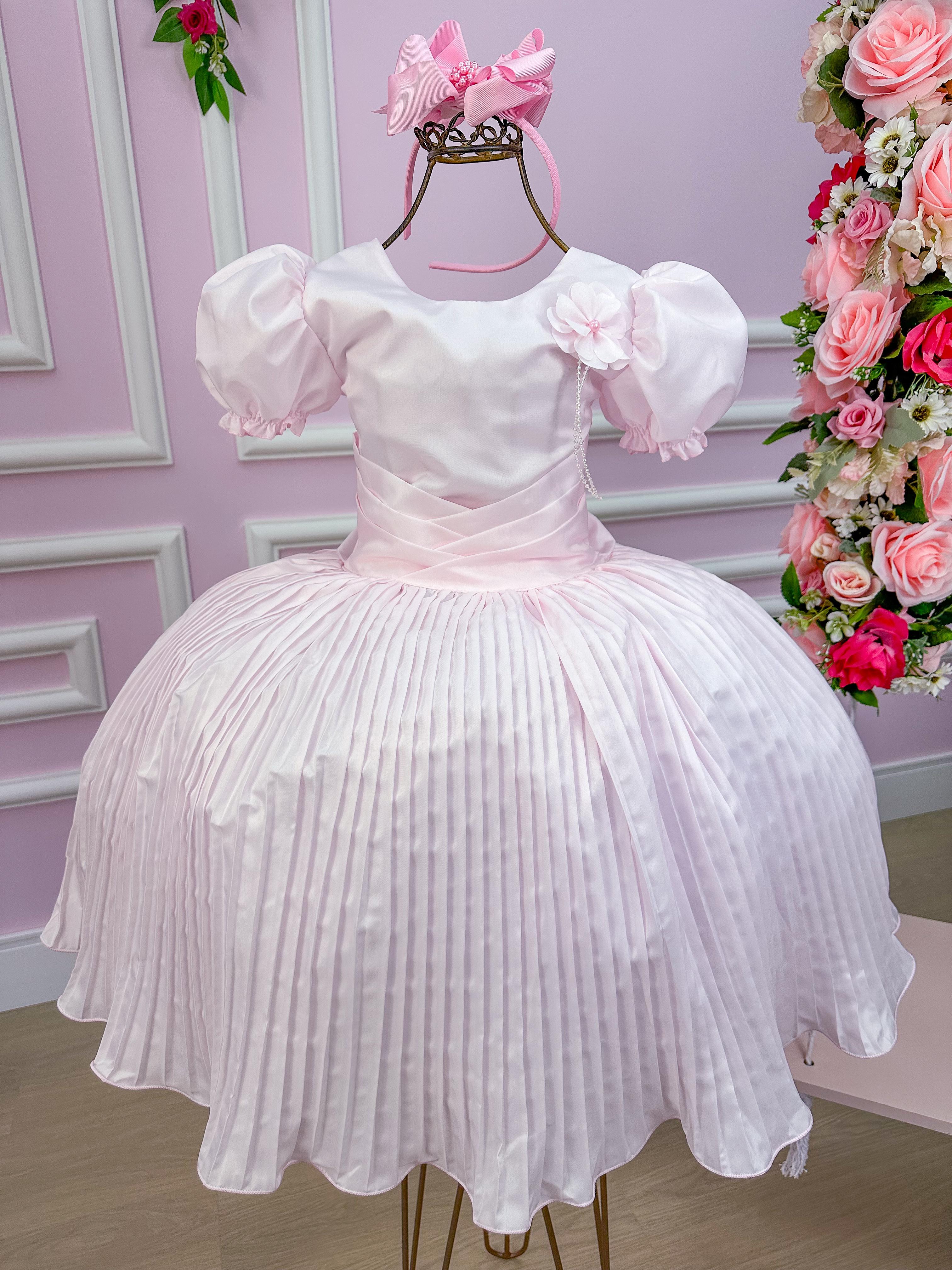 Vestido Lorenzetti Saia Plissada Rosa Bebe (VESTLRZSIAPSDARSAB)