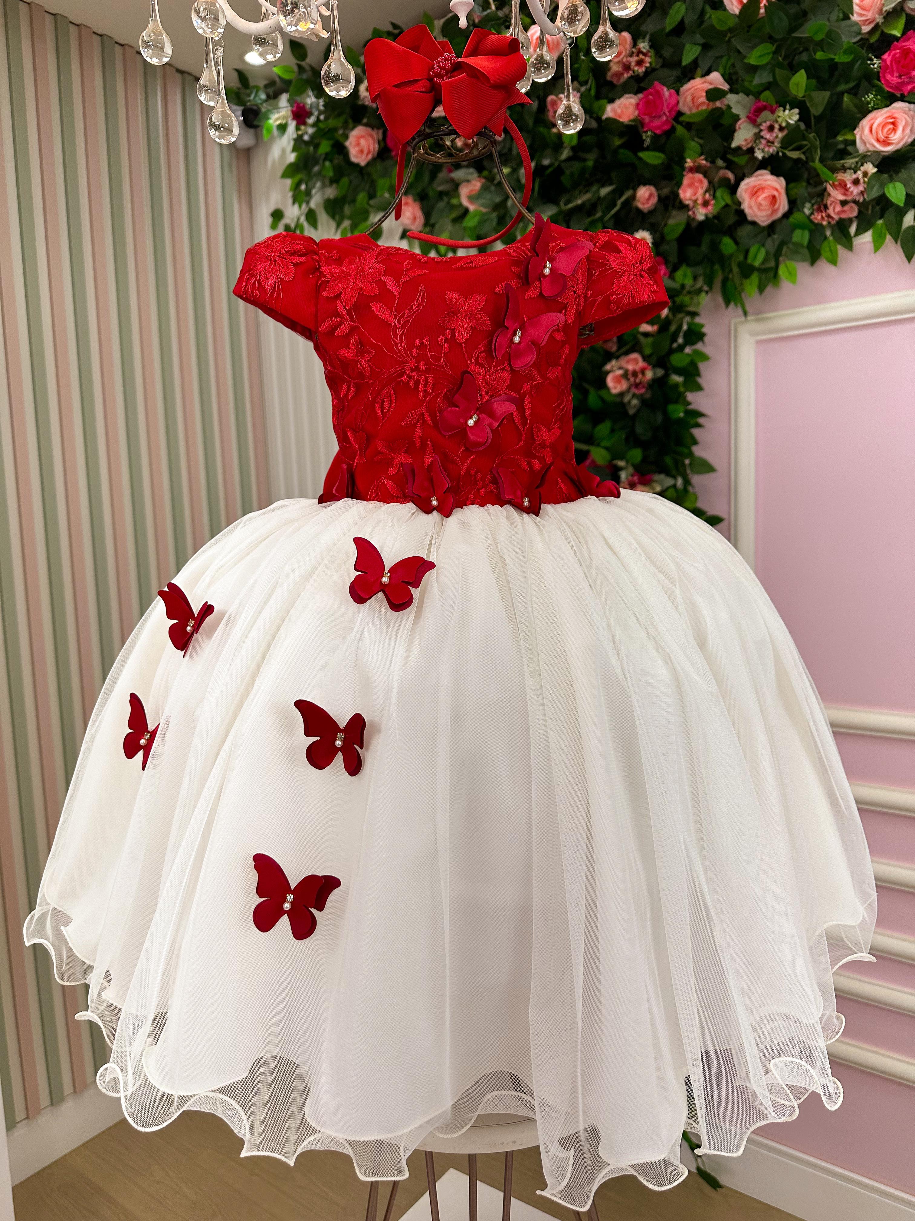 Vestido Juvenil - Midi Vila Lele Sabrina Vermelho e Off (VESTJVNMDVLLSBRVMROF)