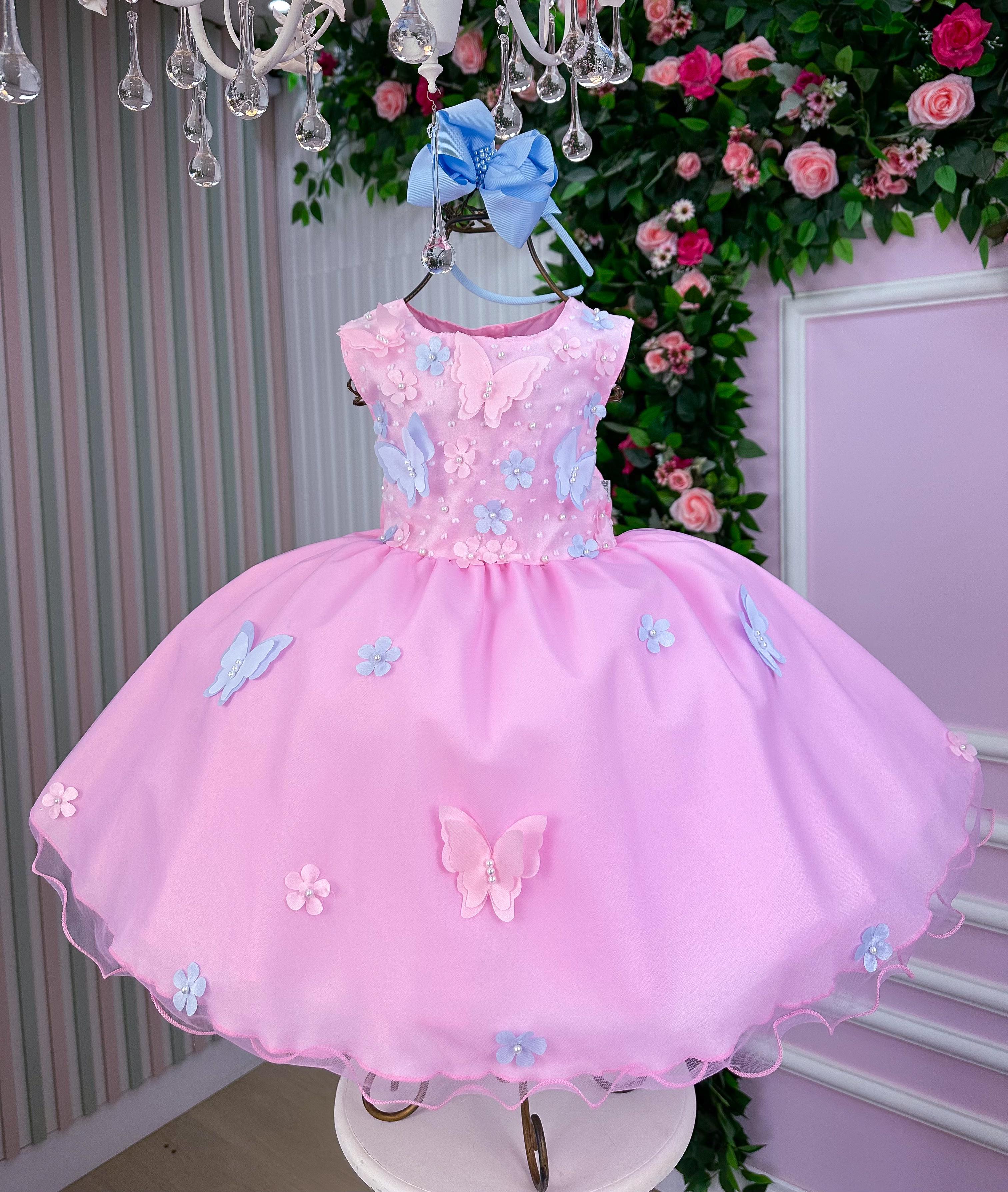 Vestido Marie Jardim das Borboletas Rosa Bebe Viviane (VESTMRIEBRLTASRSABB)
