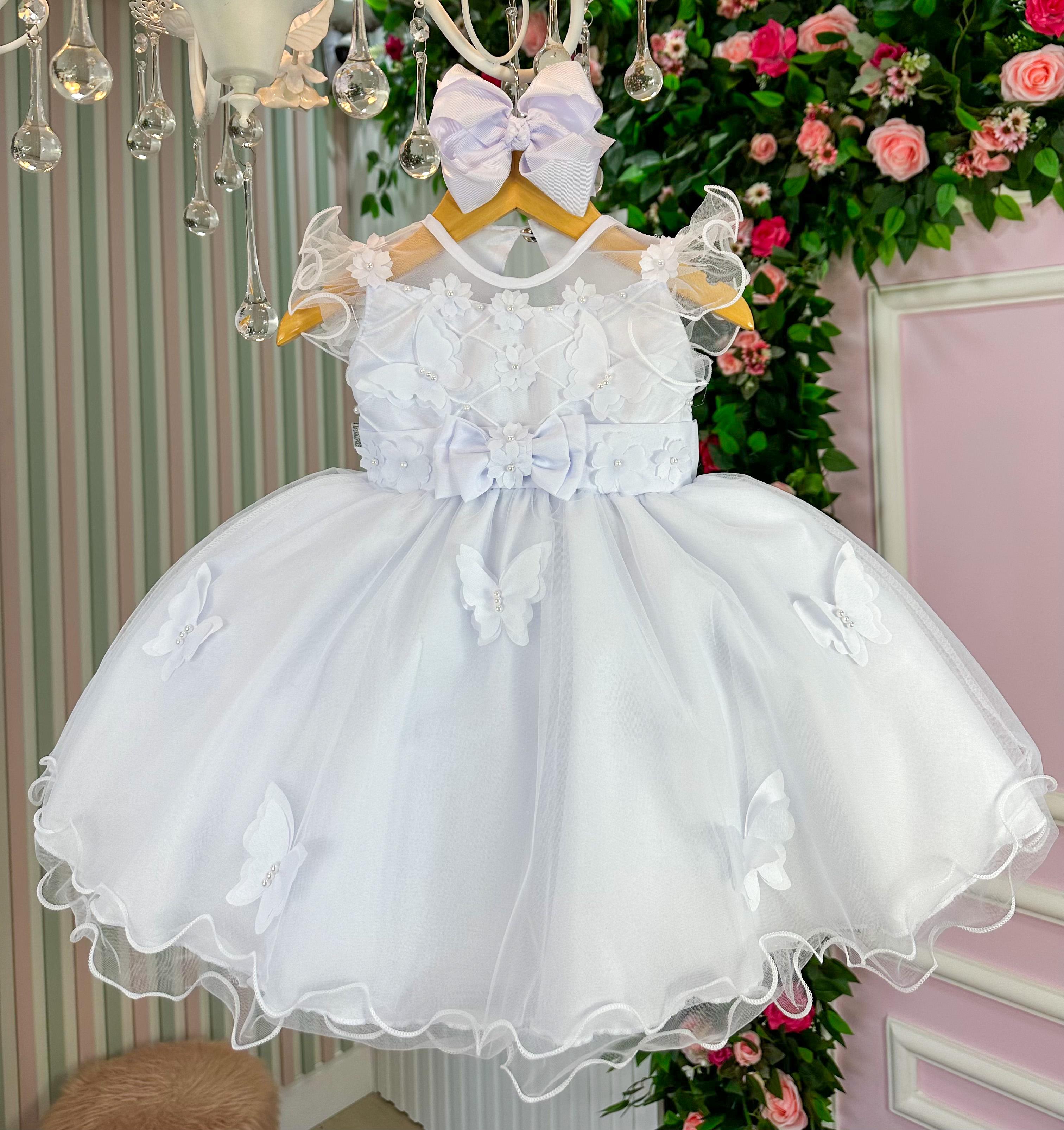 Vestido Marie Bebe Branco Jardim Encantado Laço (VESTMARIEBBBRNJDEN)
