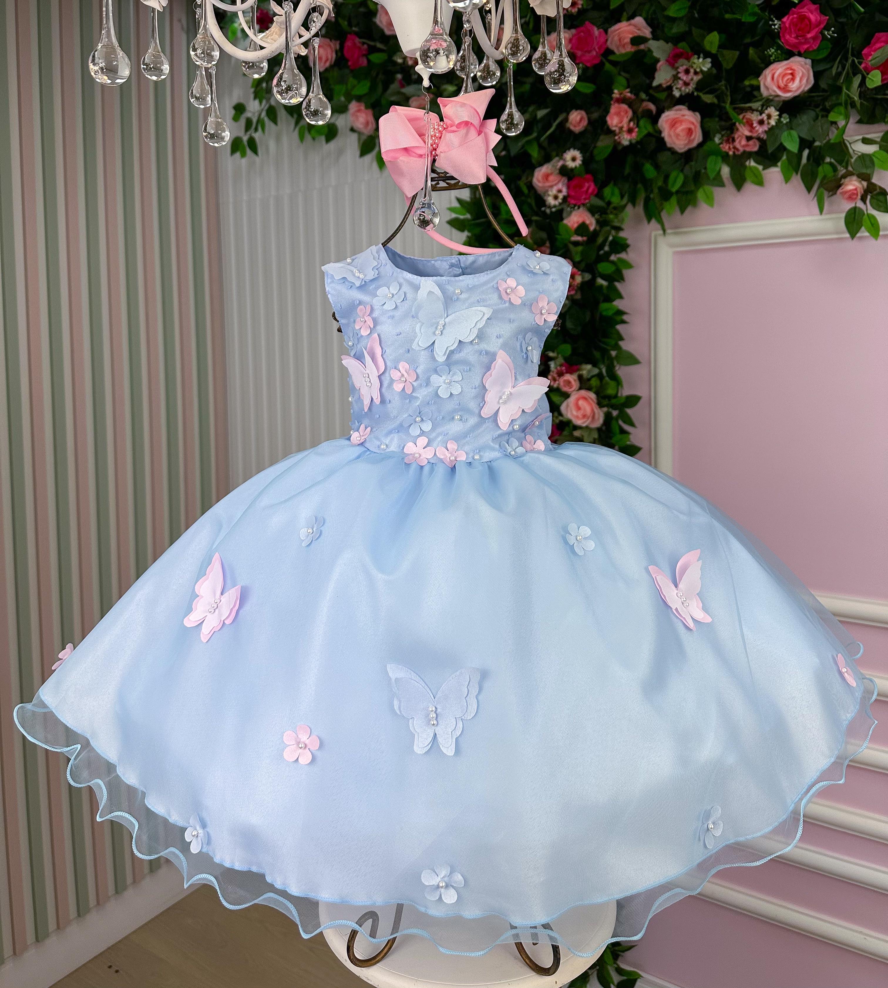 Vestido Marie Jardim das Borboletas Azul Bebe Viviane (VESTMRIEBRLTASAZLBB)