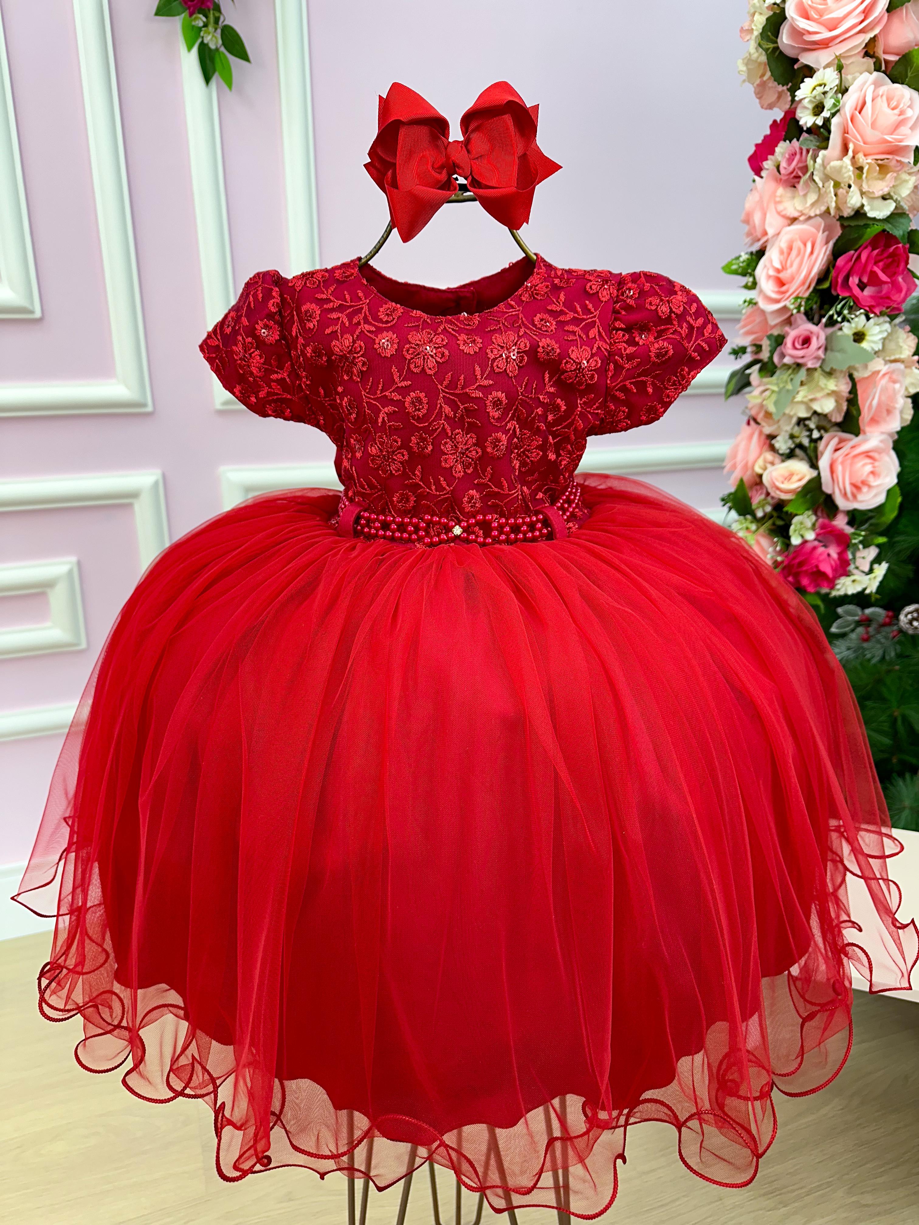 Vestido Menina Bonita Vermelho Peito Renda Flores (VESTMNNBTVRMPTRNFLR)