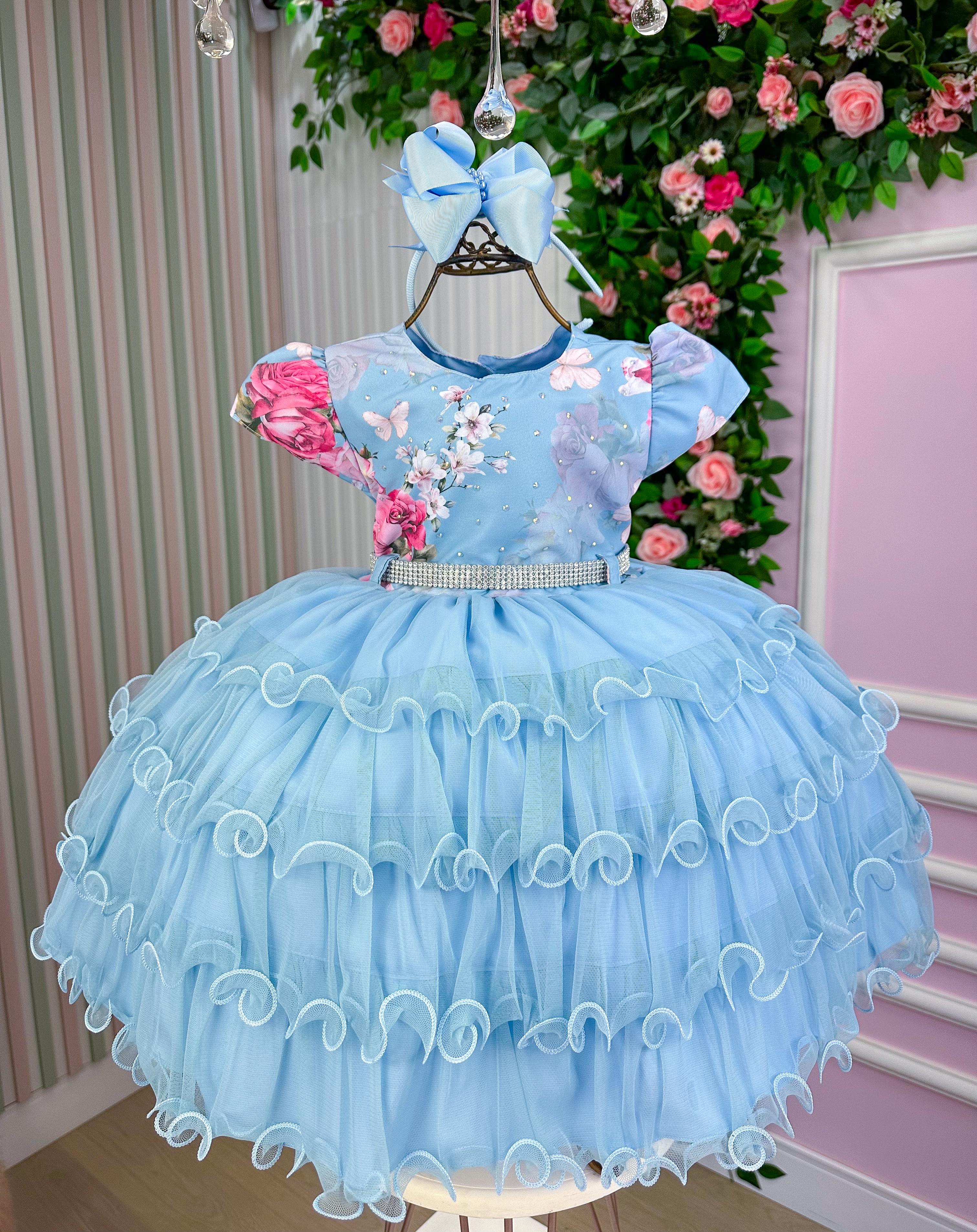Vestido Menina Bonita Jardim Encantado Azul Natalia (VESTMABNTAAZLBBNTLIA)