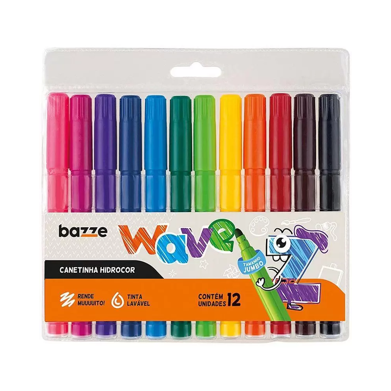 Canetinhas Hidrográficas - C/ 12 Cores - Jumbo - Wave - Bazze (7908673901682)