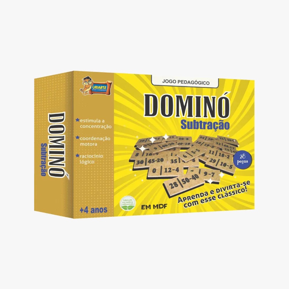 Dominó Subtração - Jogo Pedagógico - 28 Peças Em MDF - Uriarte (7908114400590)