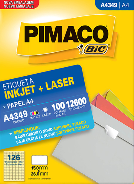 Etiquetas A4349 A4 100 folhas - Pimaco Bic (7896041914023)