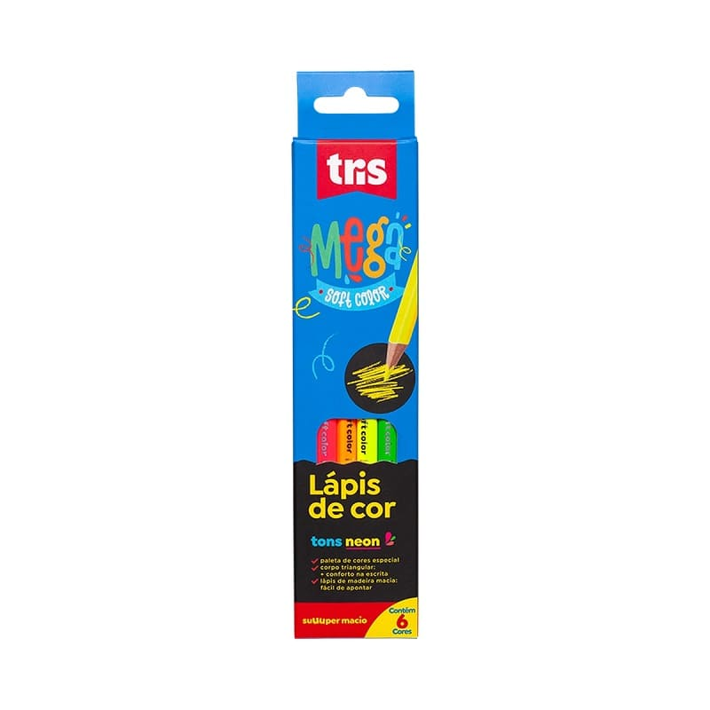 Lápis de Cor - Mega Soft Color - Neon - 06 Cores - Tris (7897476603483)