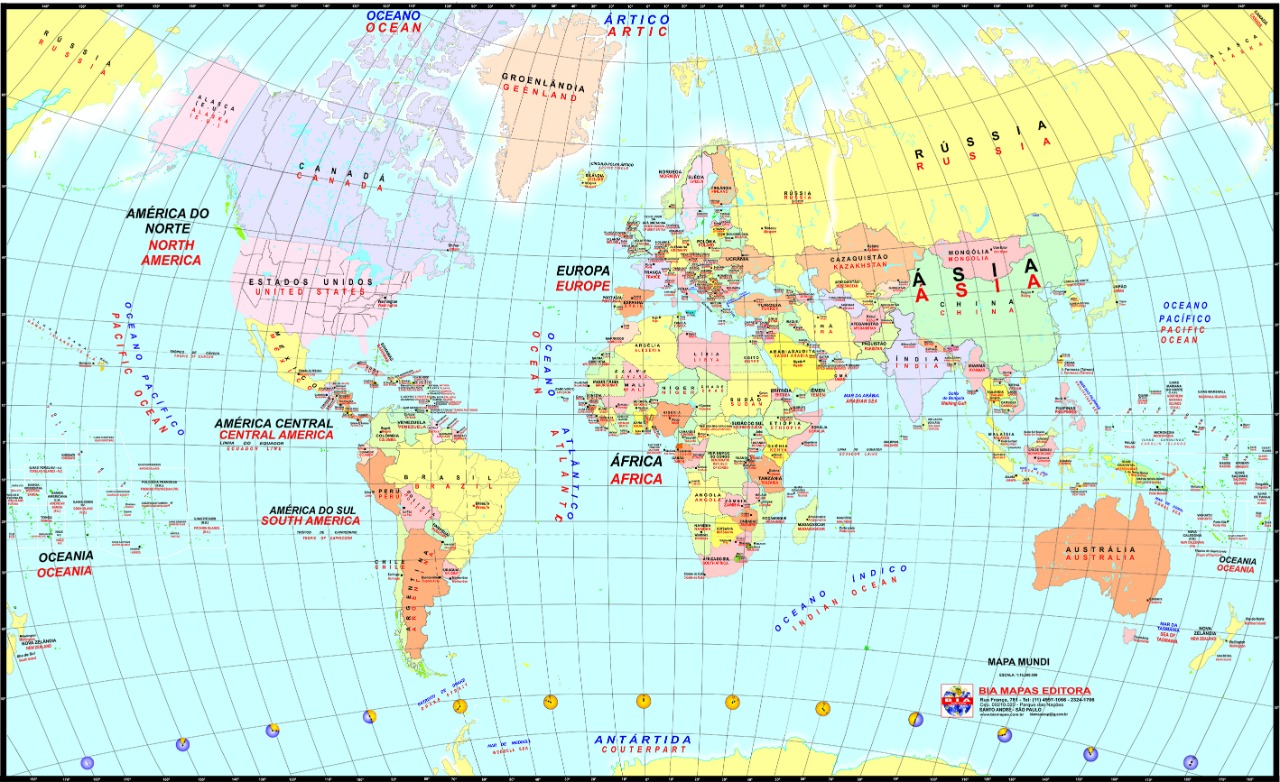 Mapa Mundi Bilíngue - Plastificado e Dobrado - B.i.a Editora (MMBI-PD)